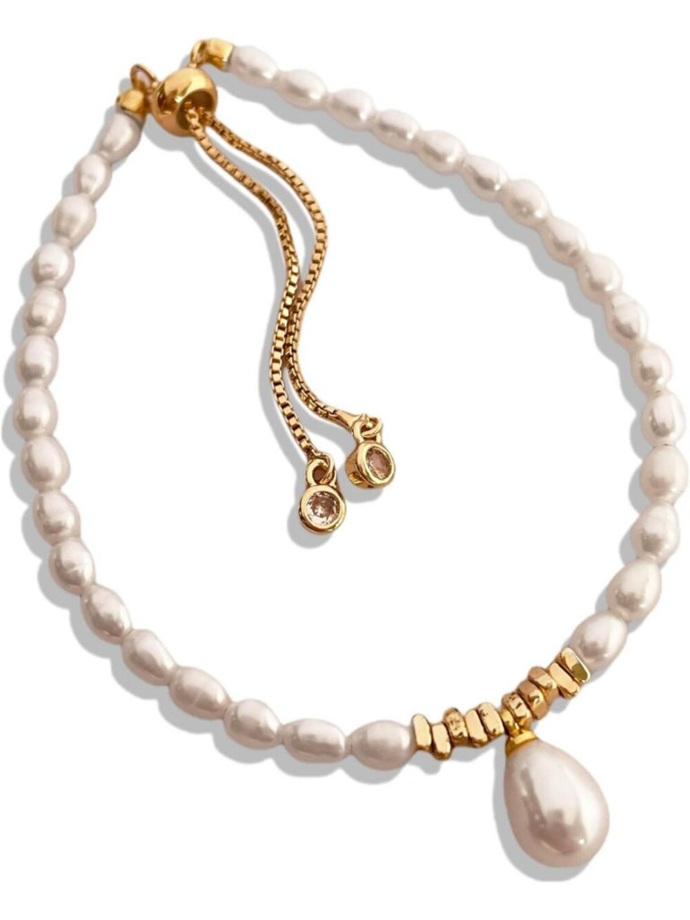 Adjustable Freshwater Pearl Bracelet for Women - 14K Gold Plated Statement
